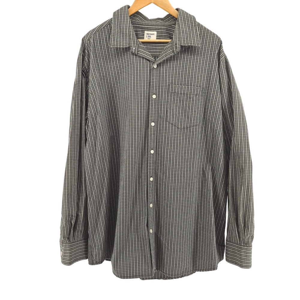 Old Navy Mens Plaid Long Sleeve Button Up Shirt XXL Green White Casual Career